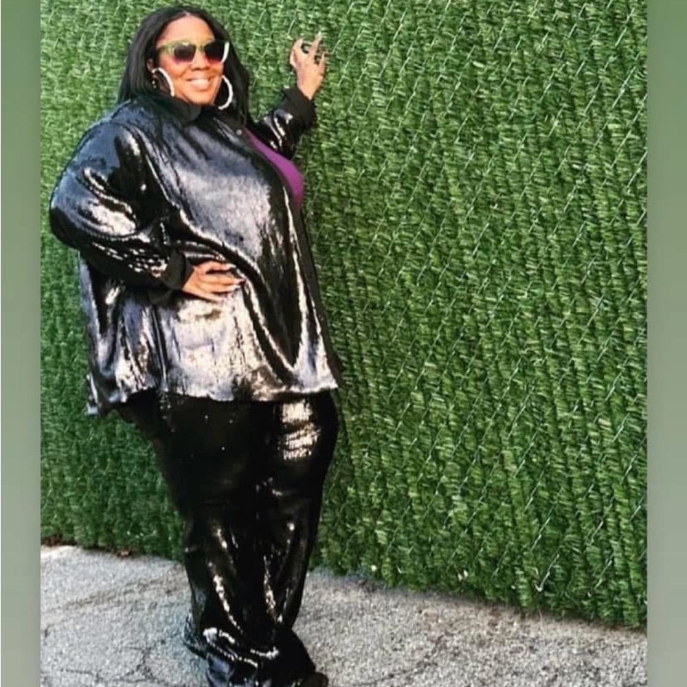Black Sequin Tunic and Pants Set - Sparkling Evening Outfit